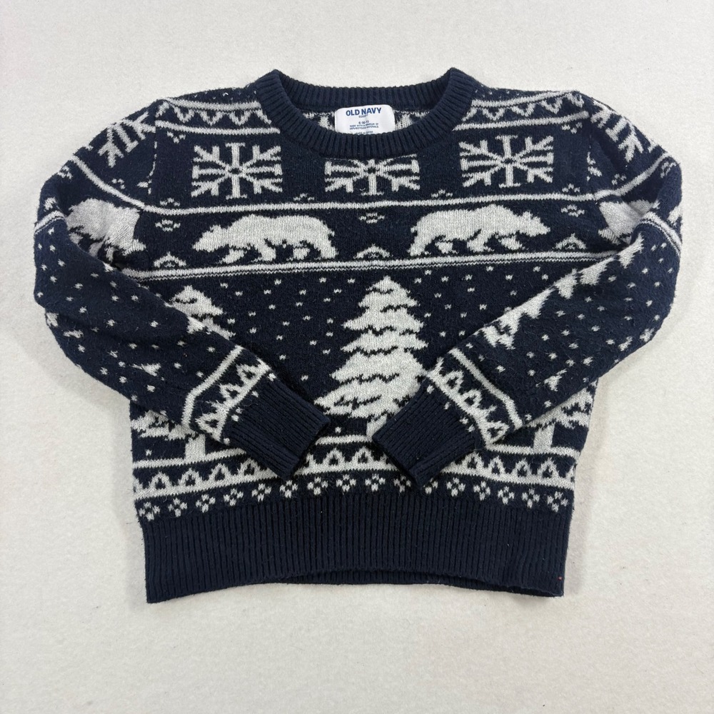 Old Navy Sweater Kids S 6-7 Blue Fair Isle Polar Bear SoSoft Pullover Holidsy